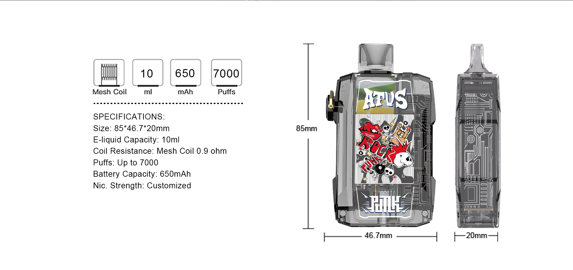 DE022-Vape desechable de 25000 bocanadas de 28 ml con pantalla táctil recargable y flujo de aire ajustable ATVS Vape