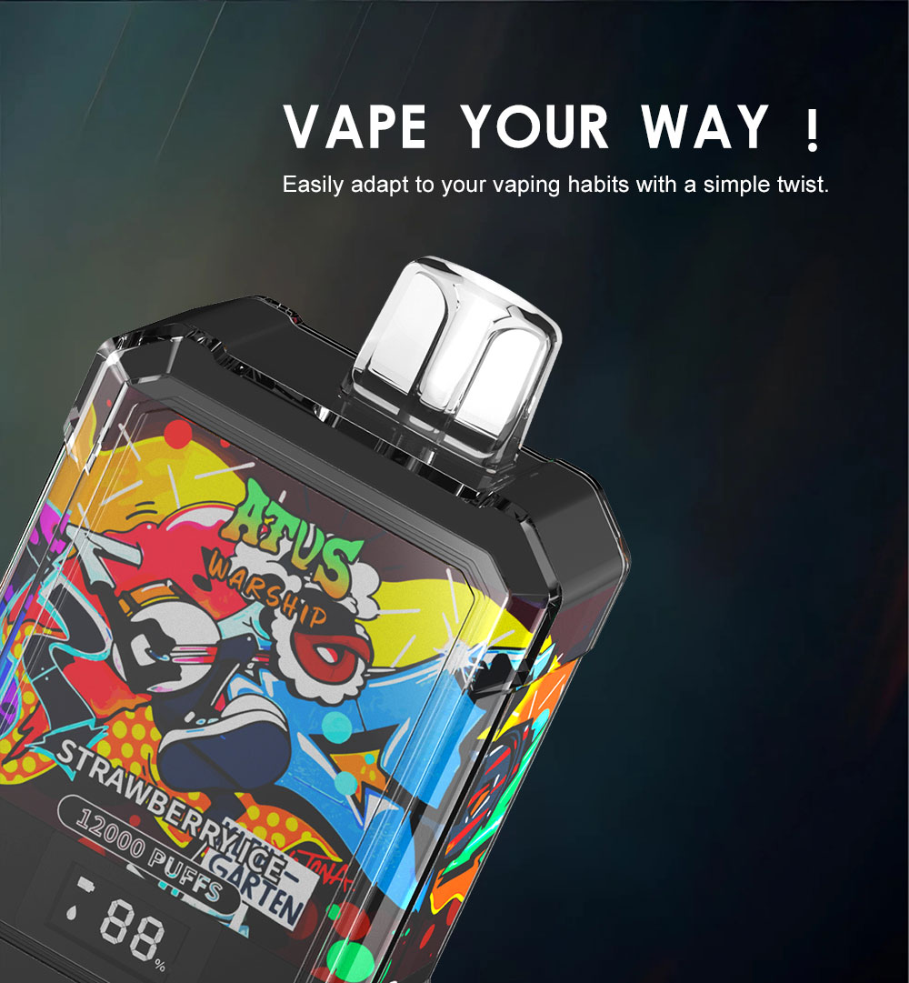 DE013A Caja de 12000 bocanadas de vape desechable con pantalla LED y flujo de aire ajustable ATVS Vape