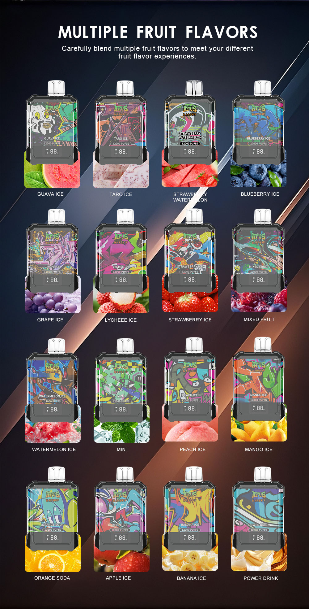 DE013A Caja de 12000 bocanadas de vape desechable con pantalla LED y flujo de aire ajustable ATVS Vape