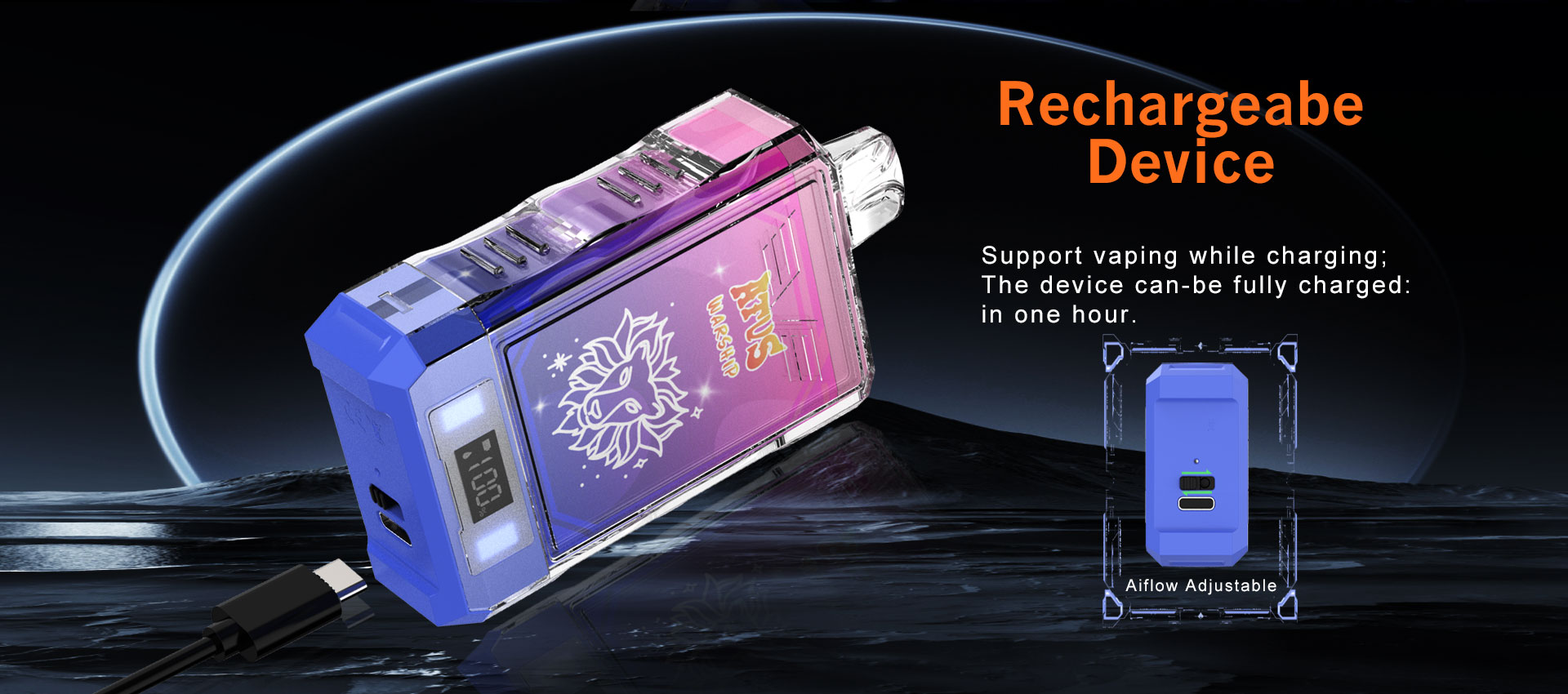 DE015 Caja de 18000 bocanadas de vape desechable con pantalla LED y flujo de aire ajustable ATVS Vape