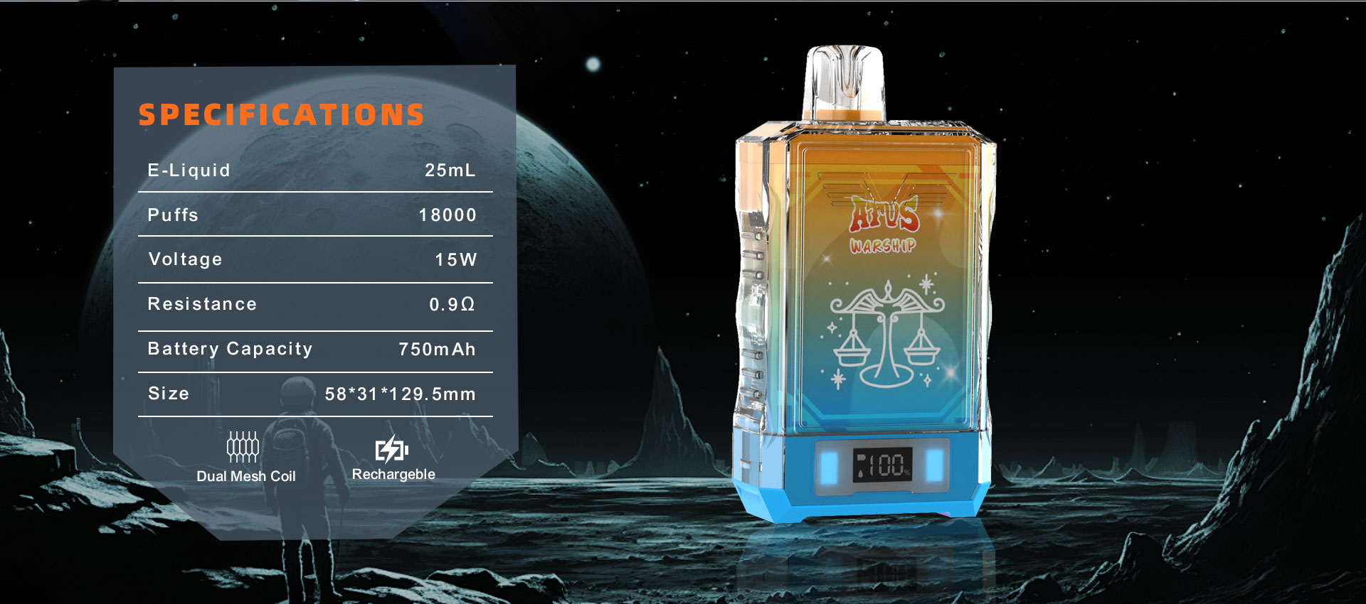 DE015 Caja de 18000 bocanadas de vape desechable con pantalla LED y flujo de aire ajustable ATVS Vape