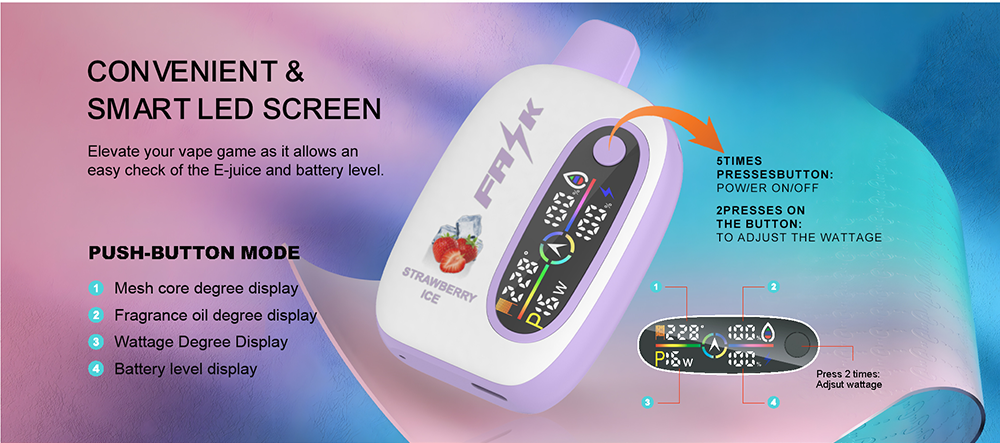 DE016 Caja de 25000 bocanadas de vape desechable con pantalla LED y flujo de aire ajustable ATVS Vape