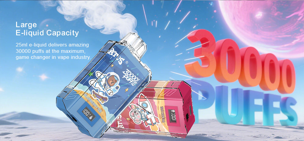 DE017 Caja de 30000 bocanadas de vape desechable con pantalla LED y flujo de aire ajustable ATVS Vape