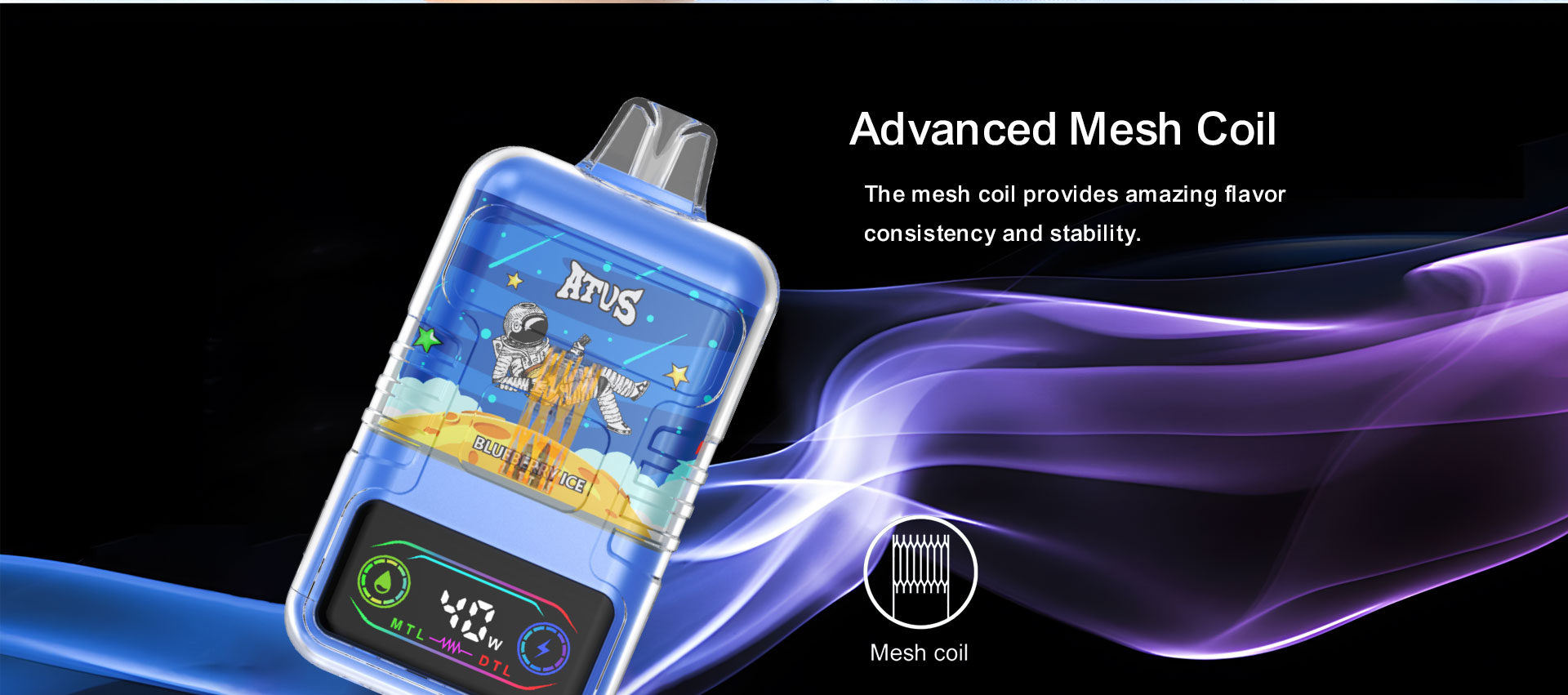 DE021 Vape desechable de 25000 bocanadas con pantalla LED y flujo doble bobina de malla MTL DTL ATVS Vape