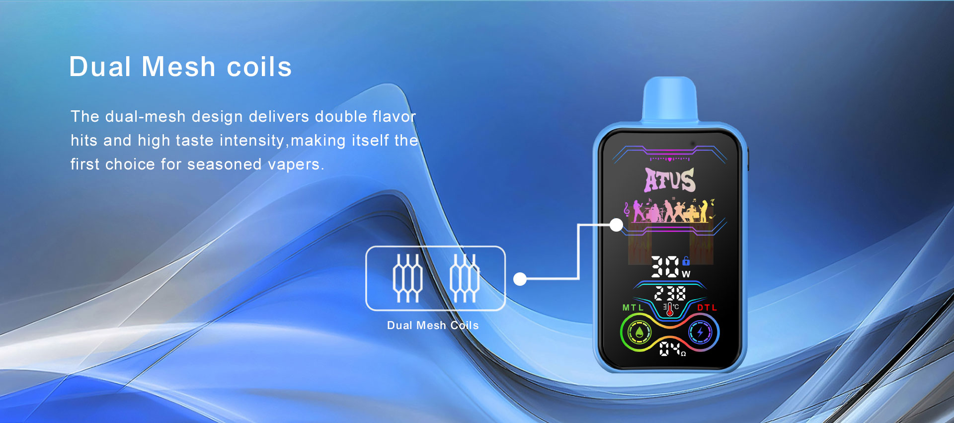 DE022-Vape desechable de 25000 bocanadas de 28 ml con pantalla táctil recargable y flujo de aire ajustable ATVS Vape