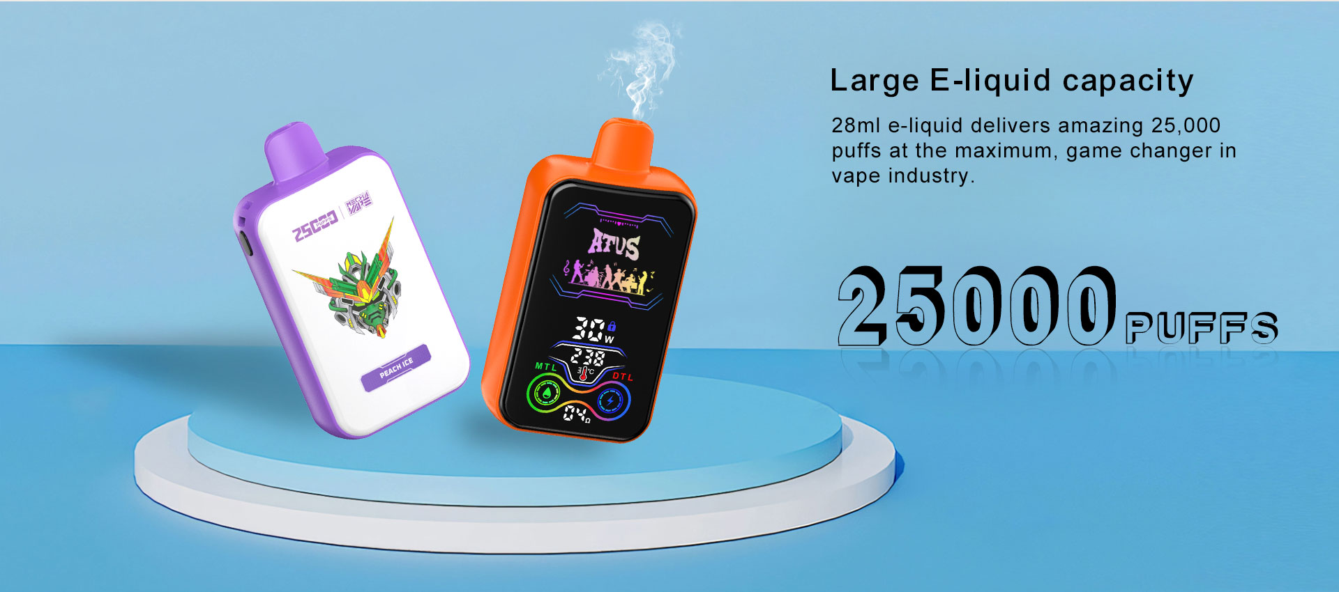 DE022-Vape desechable de 25000 bocanadas de 28 ml con pantalla táctil recargable y flujo de aire ajustable ATVS Vape