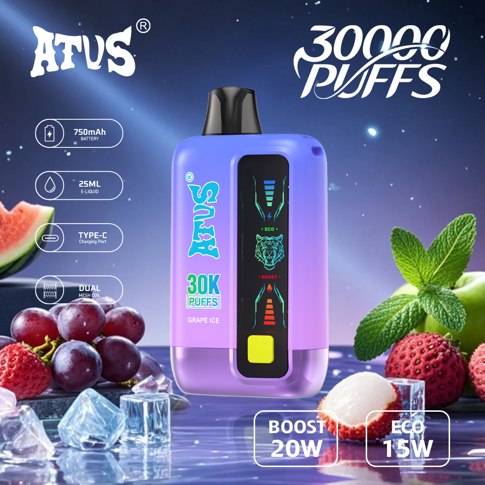 Desechable de 30000 bocanadas con pantalla LED y flujo doble bobina de malla MTL DTL ATVS Vape