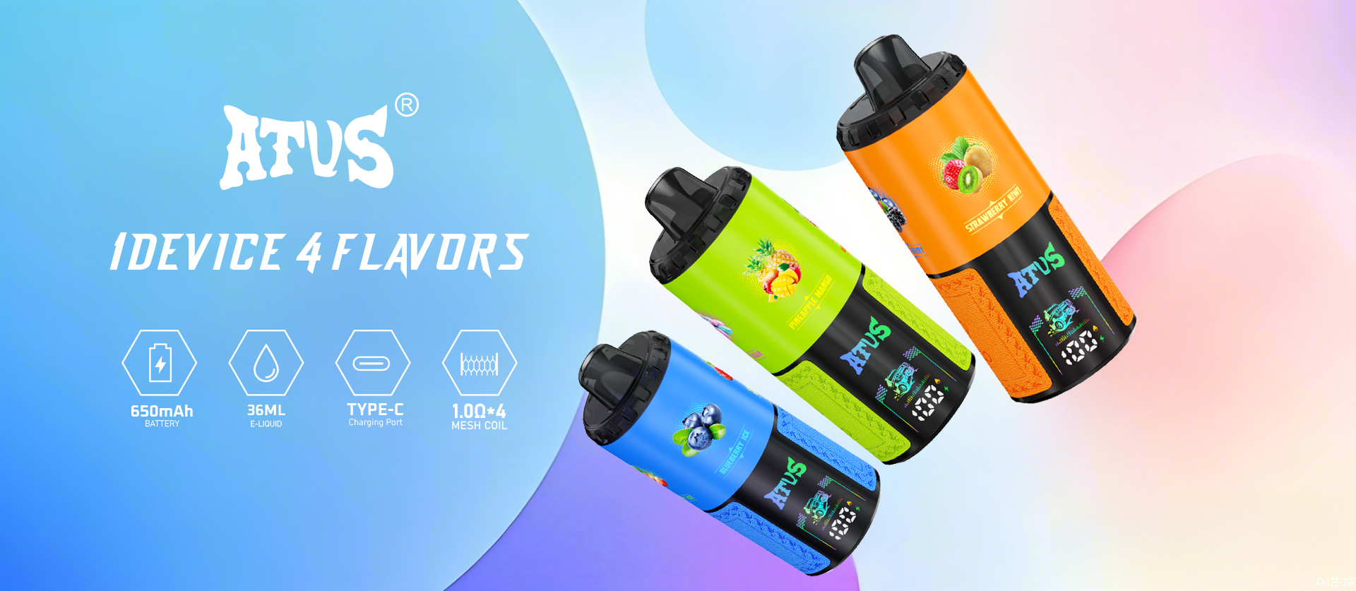 DE030 Vape desechable de 60000 caladas sabores en uno ajustable Cuatro con pantalla inteligente y carga rápida ATVS Vape