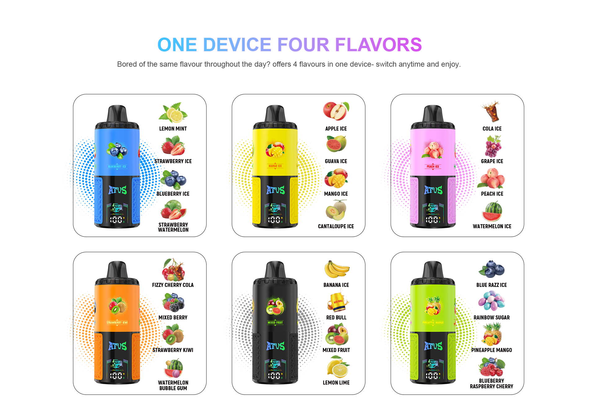 DE030 Vape desechable de 60000 caladas sabores en uno ajustable Cuatro con pantalla inteligente y carga rápida ATVS Vape